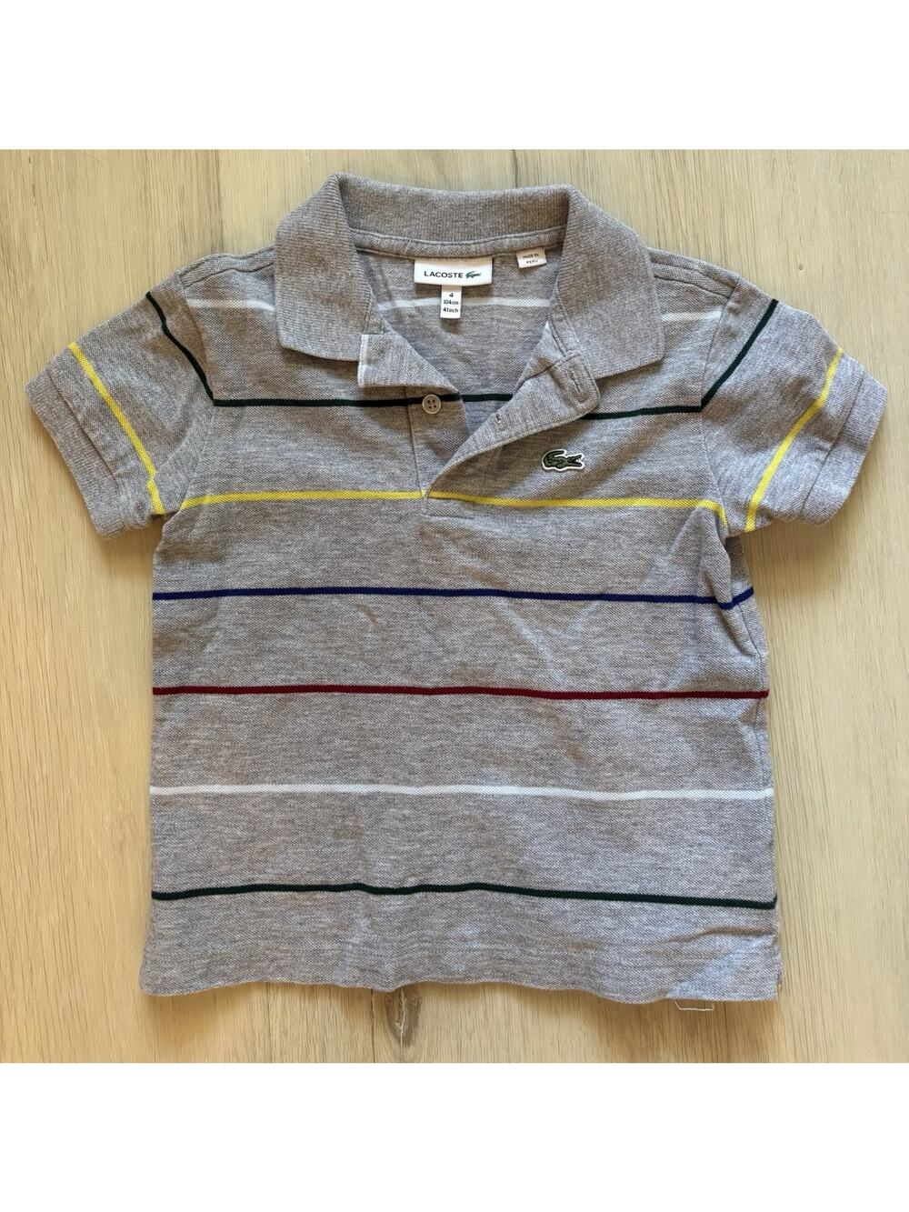 Lacoste Polo Shirt Kids 4 Stripped Pique Crocodile Logo Short Sleeve Top